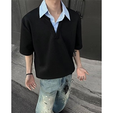 1506/QD9150/P39假两件衬衫领短袖T恤男款夏季潮牌凉感半袖，男装T恤，星座1506