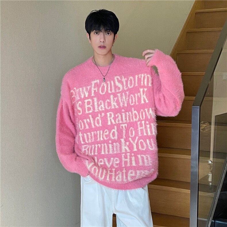 A450-MY8881-P100控价129字母马海毛毛衣秋冬保暖线衣,男装针织衫/毛衣,电商A450