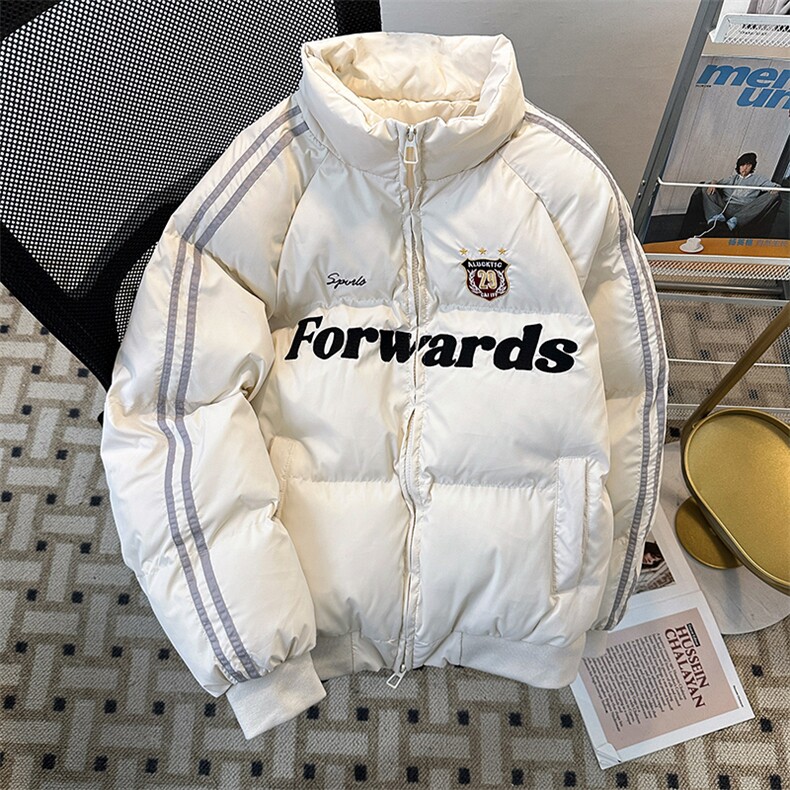 美式立领棉服外套冬季新款宽松休闲条纹外套图片