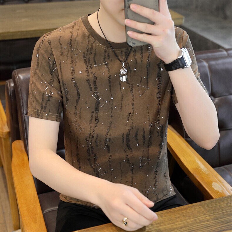夏季新款短袖圆领满天星高品质青年修身短袖T恤上衣L5307-P30,男装T恤,星座310B-3