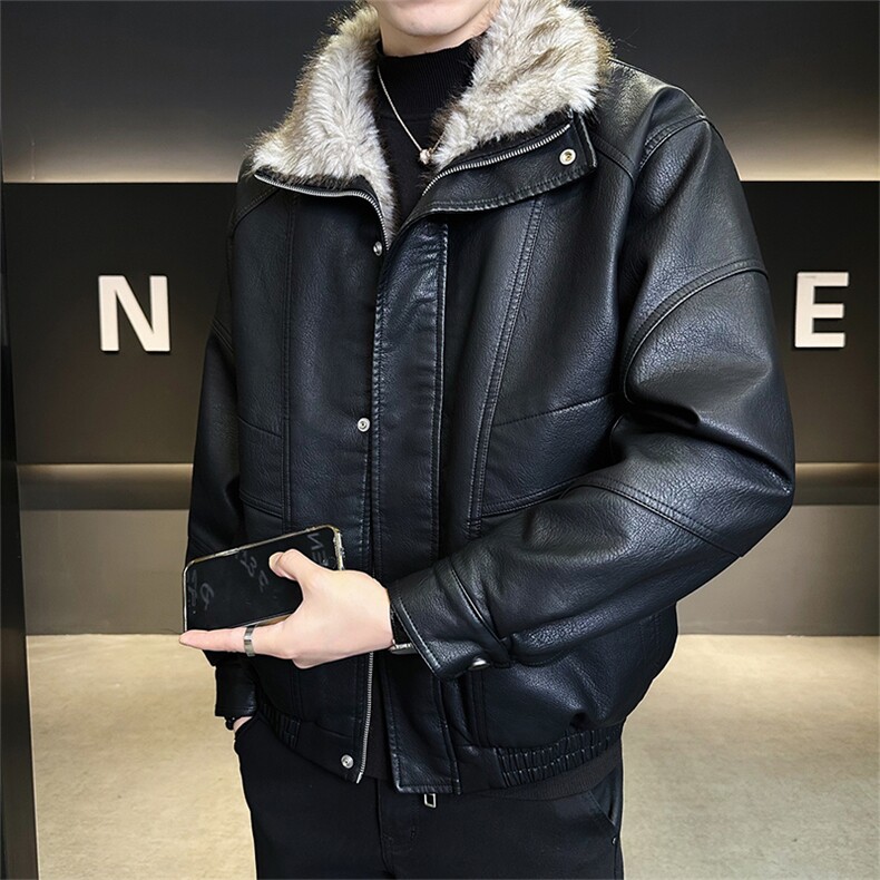 座山雕加绒皮衣男加厚宽松版冬季外套C317-26628-P215,男装皮衣,电商C317