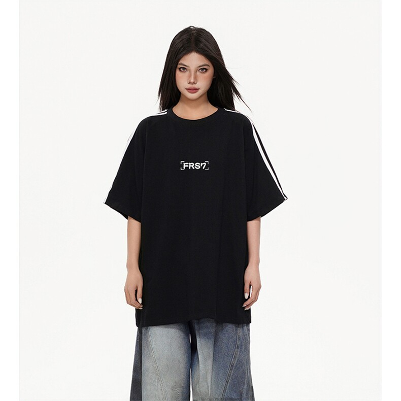 抖音得物高品质二开240克宽松纯棉美式潮牌三条杠织带短袖T恤，男装T恤，电商A486