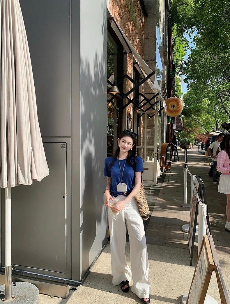麻棉感夏季凉感冰透休闲百搭显瘦T恤短袖,女装T恤,湘姗