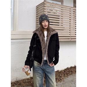 网图麂皮绒外套皮毛一体棉衣座山雕工装棉服 A025-QY16056-P115图片