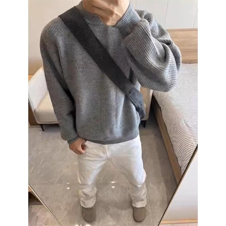 网图现货M869-特P50灰色圆领毛衣男款冬季加厚保暖线衣打底针织衫,男装针织衫/毛衣,电商D310B