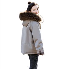 棉衣/棉服2021新款冬兔毛中长款拼接翻袖工装带帽派克服女外套，女装派克服，瑶迪依秀