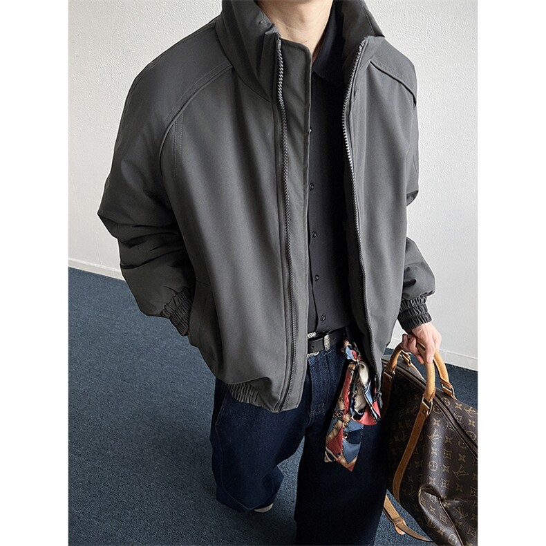 现货美式高街休闲夹克冬季三防立领纯色户外工装加厚棉服外套,男装夹克,电商A486