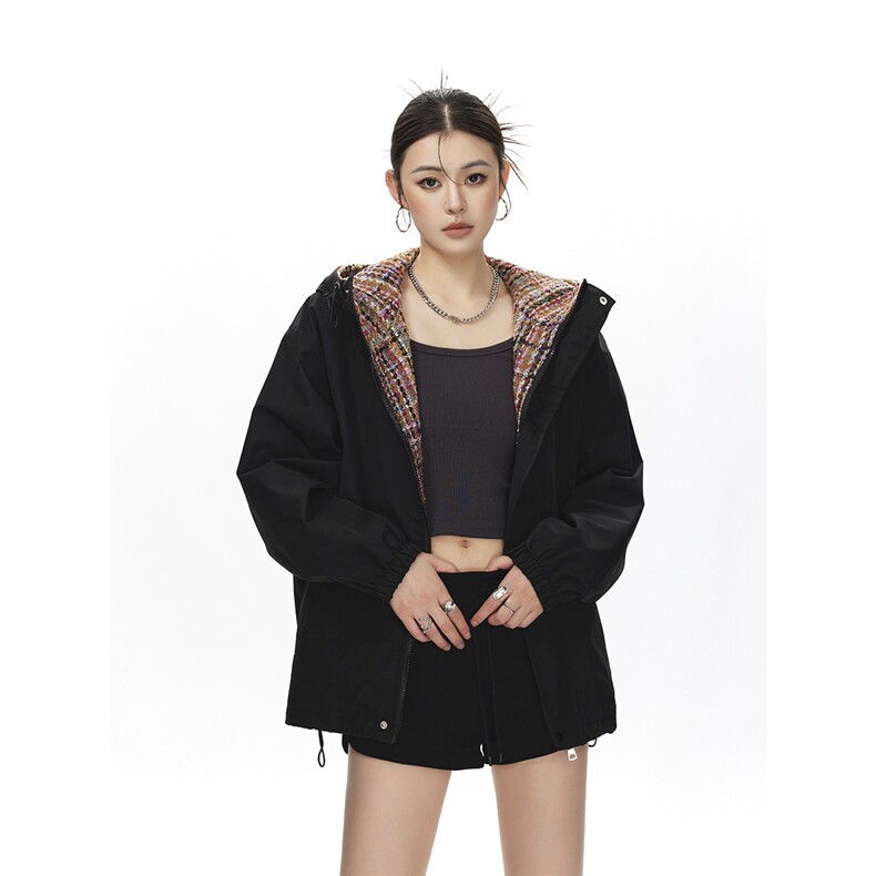 可二开小香风拼接面料大码M-5XL夹克100%聚酯纤维JK78079P75控118，女装短外套，星座226-1