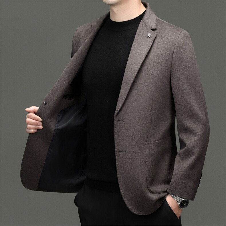 2025高端中年绵羊毛西服男秋款羊毛双面呢西服外套中老年西装,男装西服,钱塘723