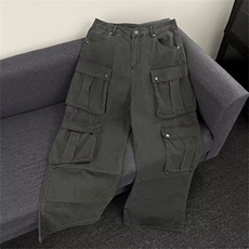 高街vibe暗黑系口袋暗纽工装裤男女痞帅宽松百搭长裤K6100-P72，男装休闲裤，星座412-3