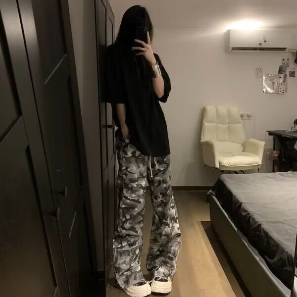 网图迷彩猫须破坏裤脚休闲裤街头直筒堆休闲长裤CX504-P52,男装休闲裤,星座1001-1