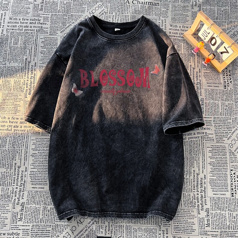 水洗做旧短袖美式复古重磅大码潮牌朋克暗黑T恤xz301B-JB5243-P35,男装T恤,星座301B