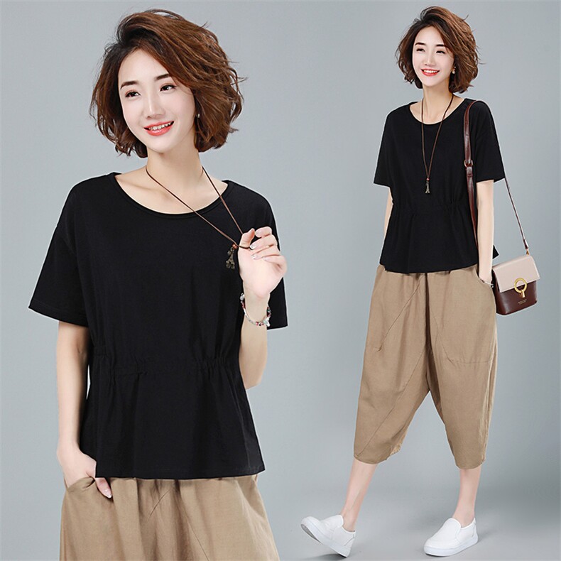 2021年夏季文艺纯色T恤女宽松显瘦韩版休闲短袖上衣服打底衫，女装T恤，简韵佳