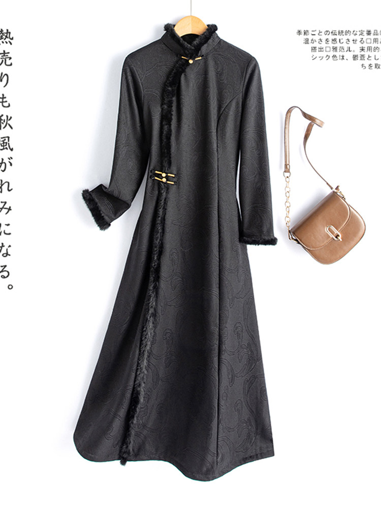 水衣源8109款冬季加厚弹力绒打底提花旗袍裙,女装汉服/婚纱/旗袍/礼服,水衣源
