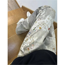 复古水洗脏染做旧牛仔裤女2025春夏宽松显瘦阔腿拖地长裤NH197，男装牛仔裤，星座1116A（原606A-3）