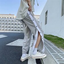 排扣裤男宽松阔腿侧边纽扣全开休闲束脚篮球训练运动裤BK11-P35图片