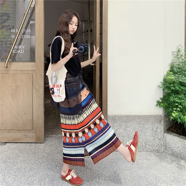慵懒松弛感印花套装裙女2025夏季新款民族风时尚上衣半身裙两件套,女装套装/套裙,1C130