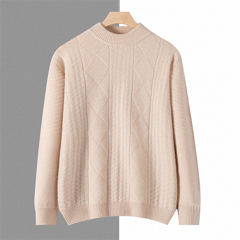 男士半高领毛衣秋冬季新款舒适潮流时尚百搭宽松35%羊绒衫，男装羊绒套衫，宏杨羊绒