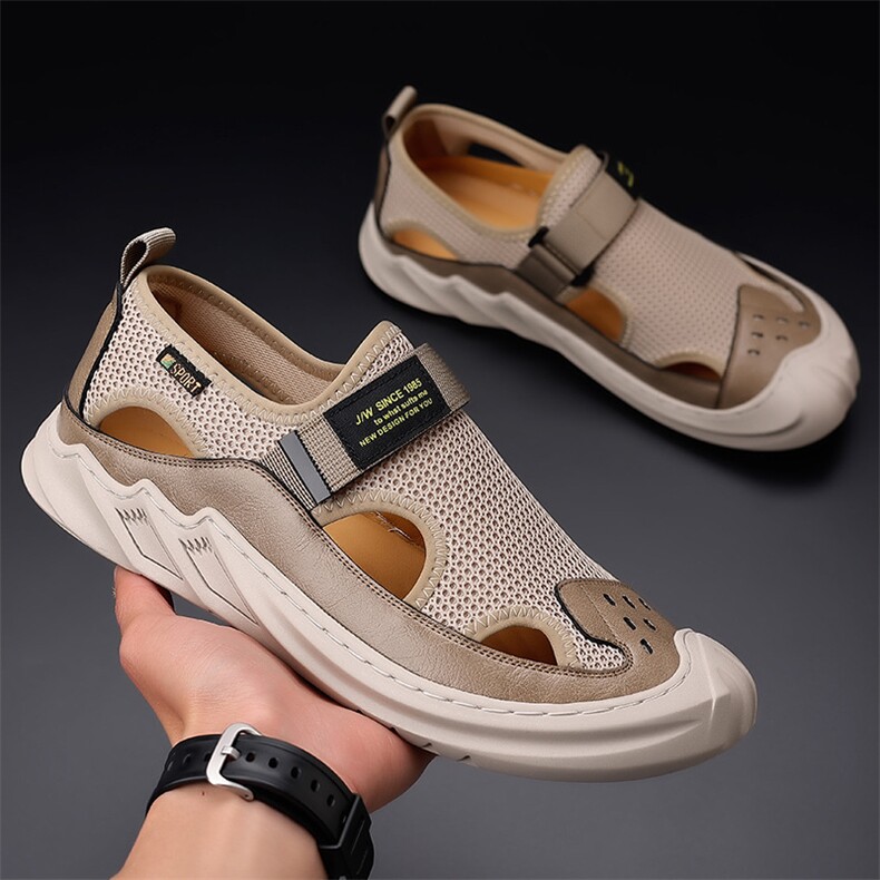 X4128-P125包头凉鞋男2024夏季新款网布休闲沙滩鞋男洞洞鞋，男鞋凉鞋，星座1407-3