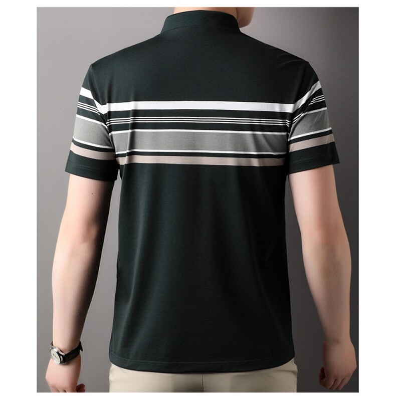 新款夏季翻领短袖T恤中青年男宽松时尚条纹Polo衫休闲上衣,男装Polo衫,电商B212（原钱塘6029）
