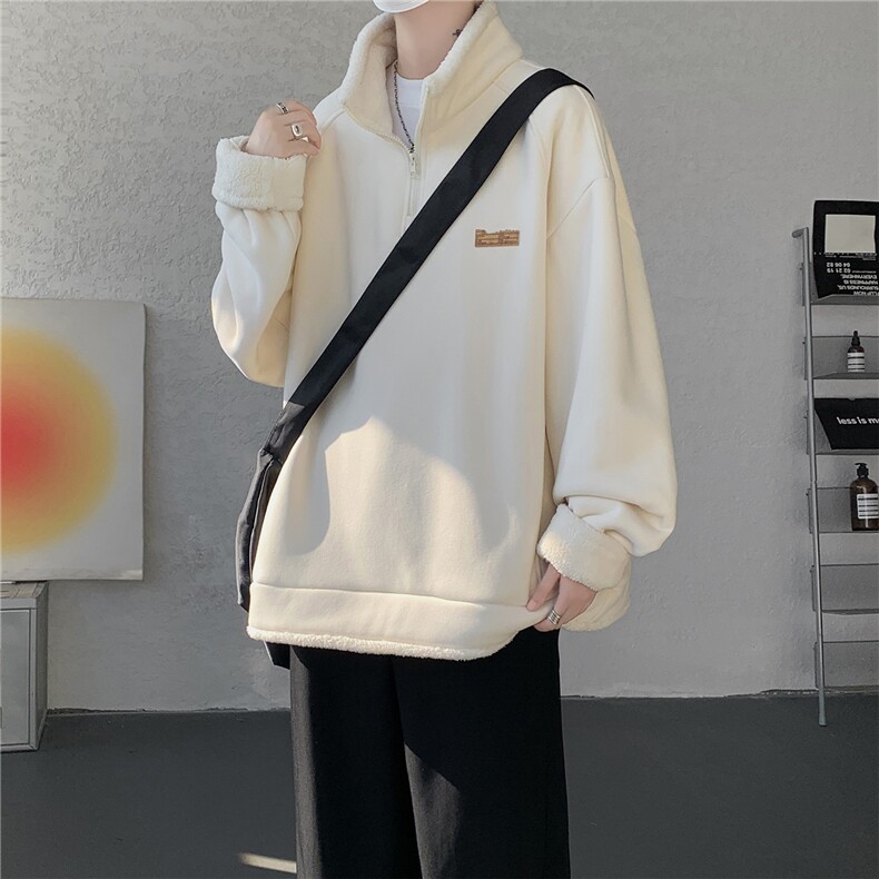 WY10180-特P65 重磅美式可翻领大码立领绒感半拉链卫衣外套图片