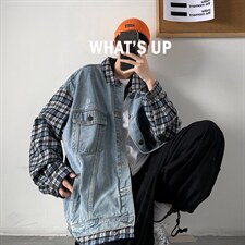 【】A003-HJ5125-P95新款牛仔夹克接拼假两件几物，男装夹克，电商A003