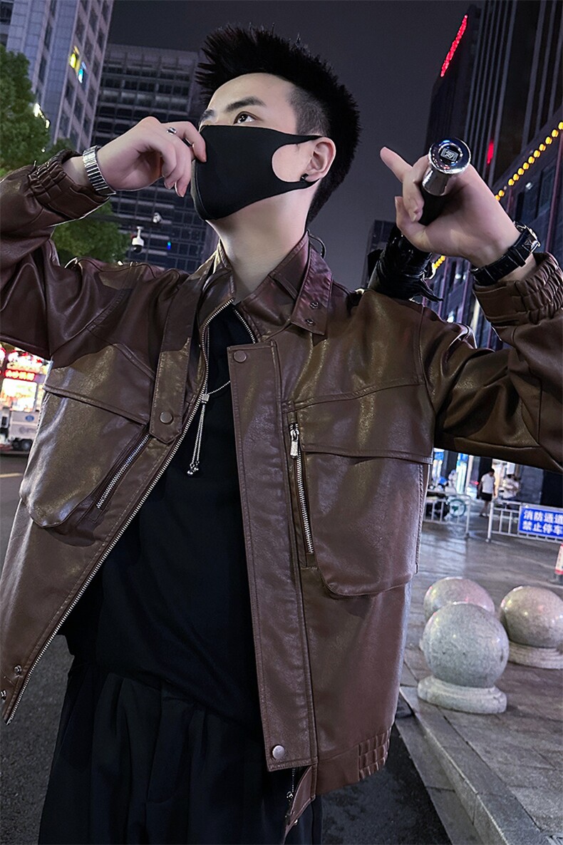 男士皮衣外套2025秋季新款设计感立领皮夹克外套P8808-P128,男装夹克,电商A368
