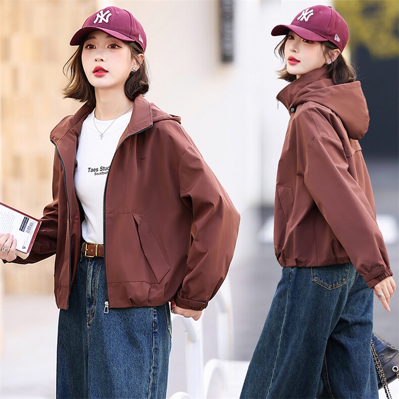短款休闲风衣外套女2024春秋新款小个子宽松显瘦百搭连帽夹克上衣，女装短外套，木子恋