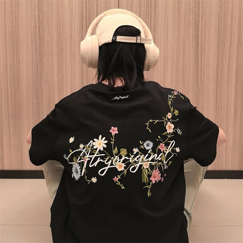 万针全刺绣工艺抖音得物高品质260克重磅纯棉双纱美式高街短袖T恤,男装T恤,电商A486