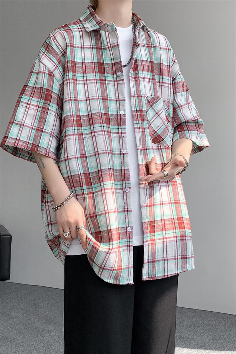 短袖衬衫男夏季新款格子磨毛衬衣DX002-特批26无差价,男装衬衫,星座214-3