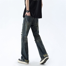 B221美式ins高街暗黑小众夏季重工艺破洞牛仔裤LK24178-P65控88，男装牛仔裤，电商B221