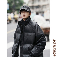 主推情侣装冬装钢印pu皮棉衣羽绒棉情侣棉服外套男M6616-P128，男装皮衣，星座307A
