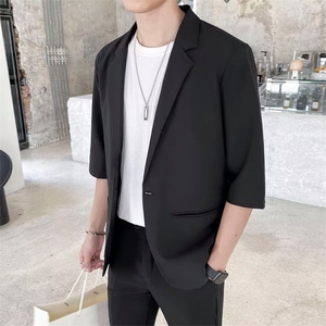 轻熟风高级感短袖男轻奢休闲西装夏季痞帅七分袖西服外套 YK71图片