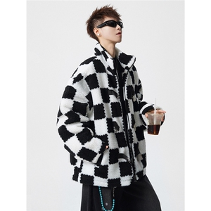 羊羔毛格子外套大码M-5XL加棉聚酯纤维棉衣YG78159P105控149,男装棉衣,星座227-7