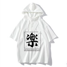LD54197-P45连帽短袖t恤男大码胖子带帽五分袖中袖，男装T恤，电商A040