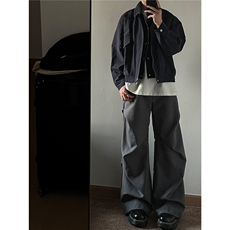 2025年秋季新款美式纯色巴恩风假俩件翻领宽松休闲藏青夹克外套男，男装夹克，星座1210-1