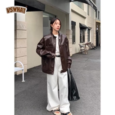 美式复古纯色拉链立领PU皮衣女春新款季宽松皮夹克潮牌机车外套，男装夹克，星座1210-1