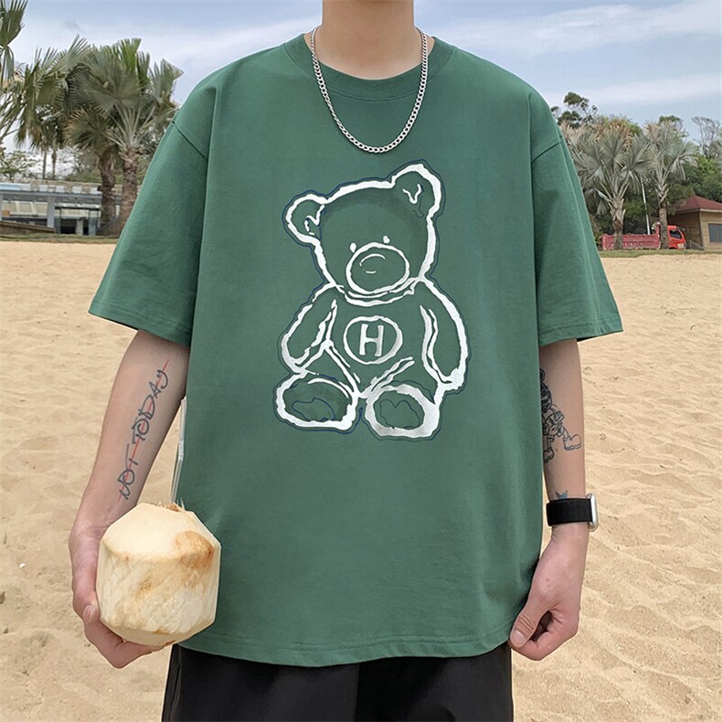 2025年夏季短袖t恤男宽松大码港风青少年纯棉打底五分袖TX415-P25,男装T恤,星座505-3