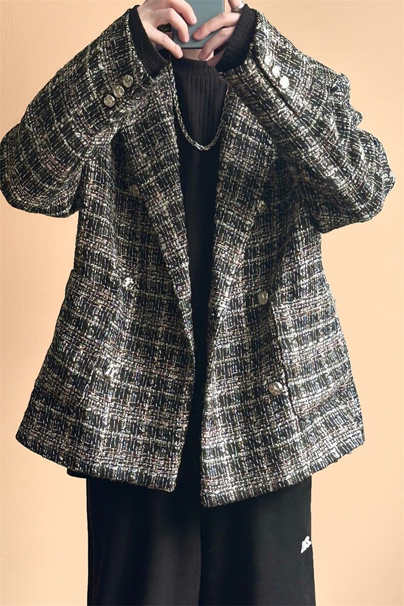 秋冬小香风西装外套男潮格纹呢子西服A351-AX2506-P125,男装西服套装,电商A351
