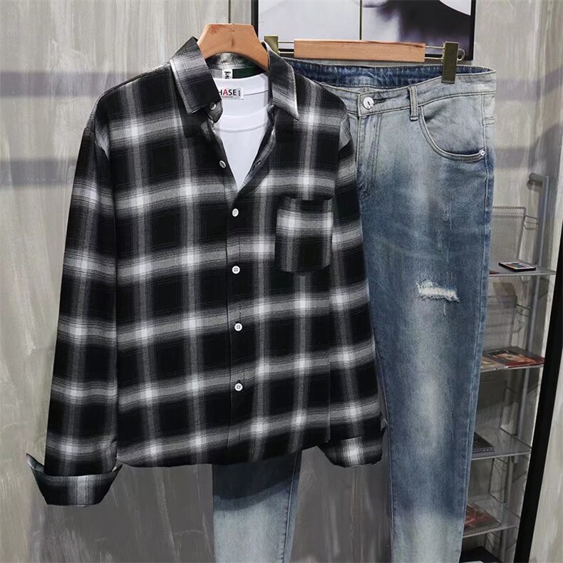 男春季衬衫港风日系格子长袖衬衫C2006P28,男装衬衫,星座1116-2
