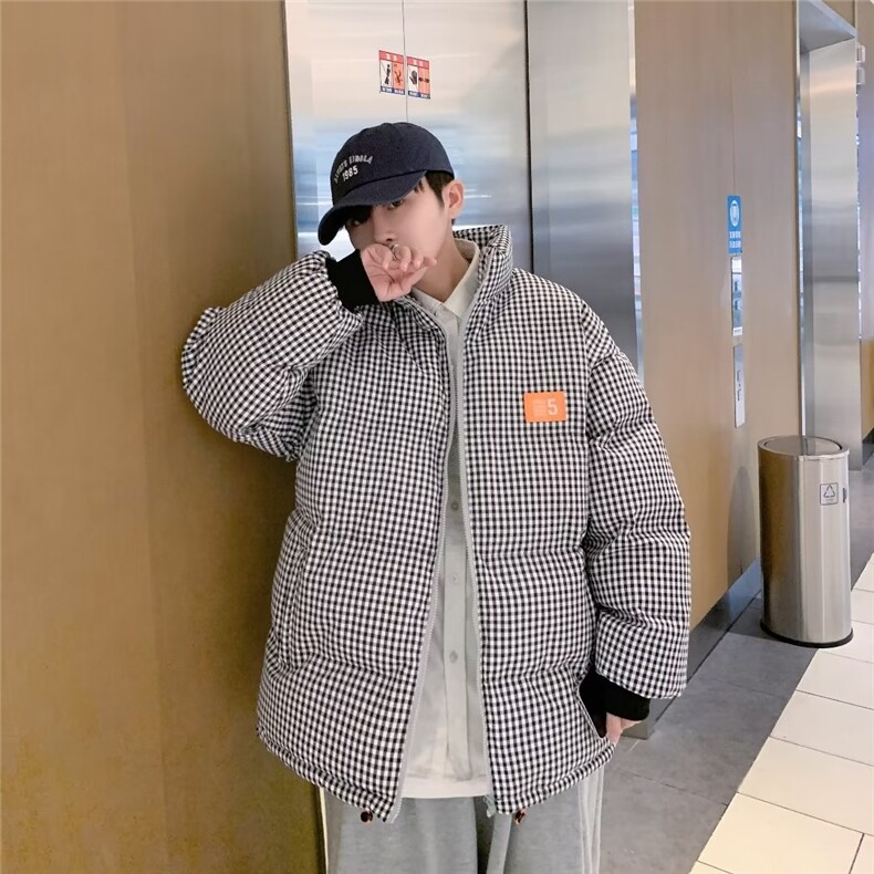 立领青春流行加厚百搭棉衣新款拉链格子直下摆气质男女TT541P80,男装棉衣,星座1013-5