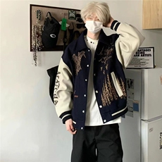 V88-P78美式棒球服外套女2025春季新款洋气宽松休闲学院风设计感，男装T恤，电商B323A