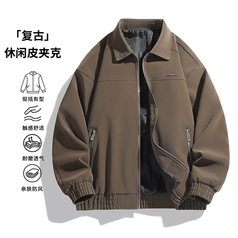 2025秋冬新款休闲百搭防风翻领皮衣夹克YH-67-P65,男装皮衣,星座717