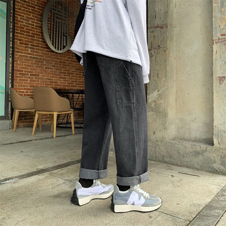 20港风秋款男牛仔裤宽松工装潮直筒裤n,男装牛仔裤,星座1013-1