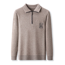 LB80121-22372男士秋冬长袖字母提花加仿貂半拉链毛衣翻领针织衫，男装针织衫/毛衣，电商B360