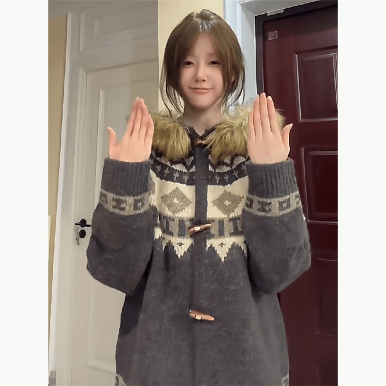 重磅北极绒座山雕大毛毛领毛衣外套冬美式复古休闲慵懒风针织开衫,男装针织衫/毛衣,电商A486