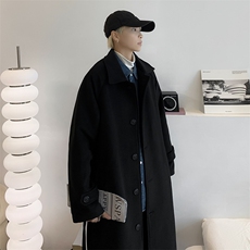 中长款毛呢风衣男韩版潮流2023秋冬新款ins宽松百搭外套W4070-P80，男装风衣，星座412-2