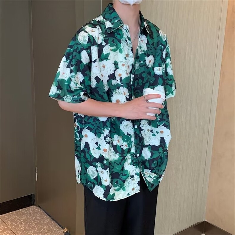 日系五分袖春夏季新款衬衫潮流慵懒男方领宽松型衬衫C660P25,男装衬衫,星座1116-2