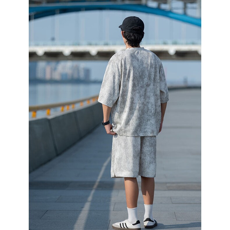 TZ791-特批55控98夏季冰感扎染冰丝速干大码短袖短裤T恤套装男,男装休闲套装,电商A059