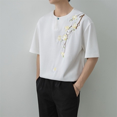 小伙纯色重工T恤男休闲宽松风刺绣衬衣轻熟风A236-82572-P55，男装T恤，电商A236